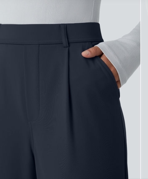 Halara Flex XL/16 Regular Navy Pleated Pull On Flare Pants New - Picture 4 of 12